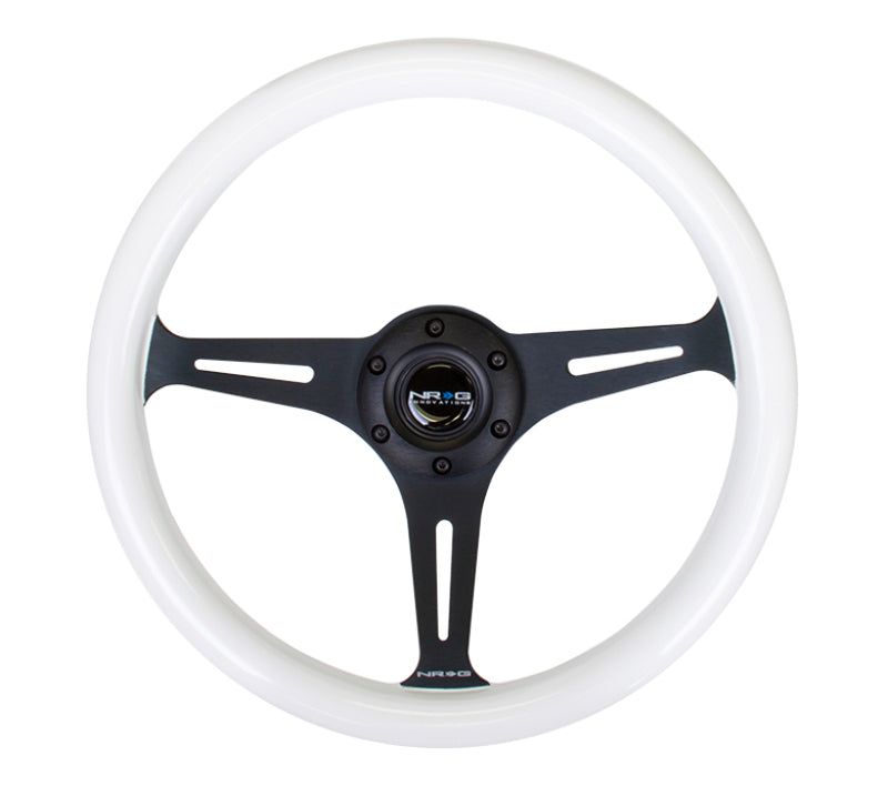 NRG Classic Wood Grain Steering Wheel (350mm) Glow-N-The-Dark Green Grip w/Black 3-Spoke Center ST-015BK-GL