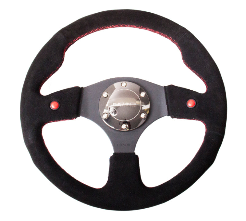 NRG Reinforced Steering Wheel (320mm) Blk Suede w/Dual Buttons RST-007S