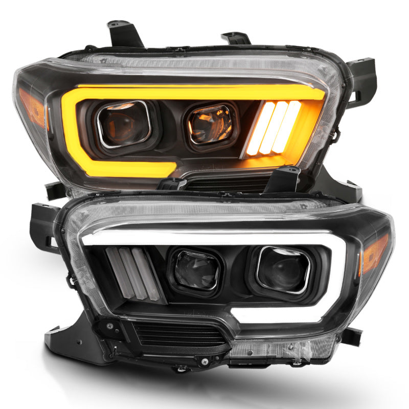 ANZO 2016-2017 Toyota Tacoma Projector Headlights w/ Plank Style Switchback Black w/ Amber 111396