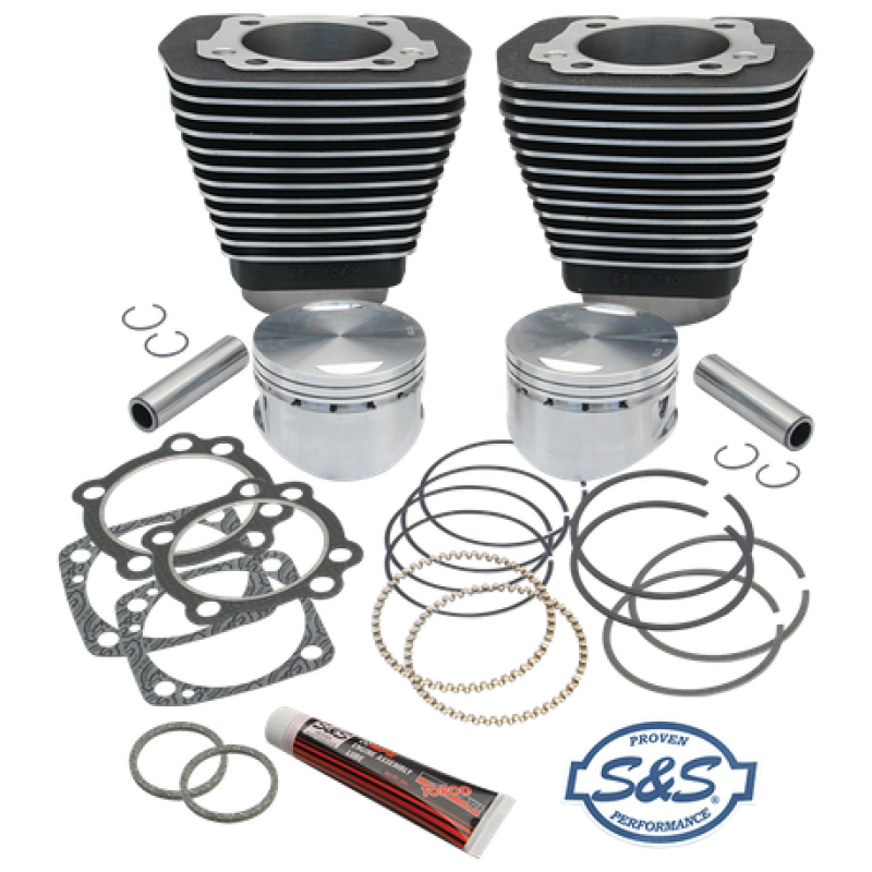 S&S Cycle 84-99 BT 96in 3 5/8in Sidewinder Big Bore Cylinder & Piston Kit - Wrinkle Black 91-7702