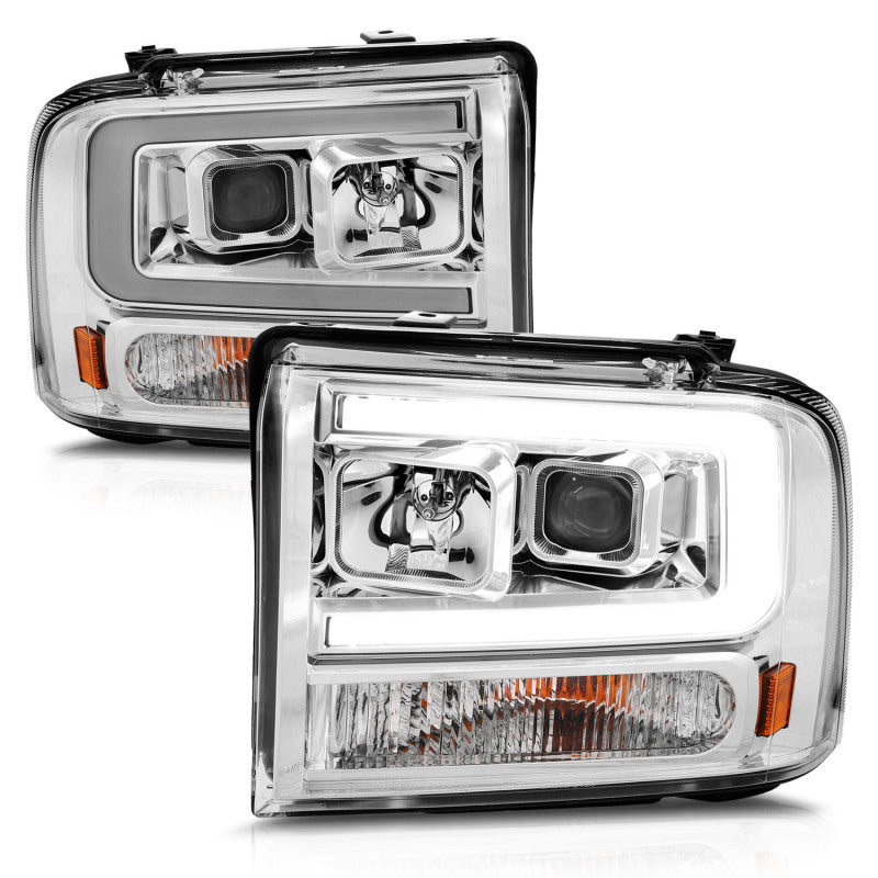 ANZO 99-04 Ford F250/F350/F450/Excursion (excl 99) Projector Headlights - w/Light Bar Chrome Housing 111552