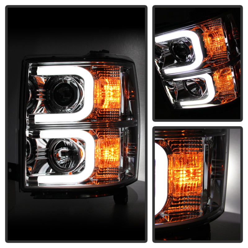 Spyder Chevy Silverado 1500 14-16 Projector Headlights Light Bar DRL Chrm PRO-YD-CS14-LBDRL-C 5079480