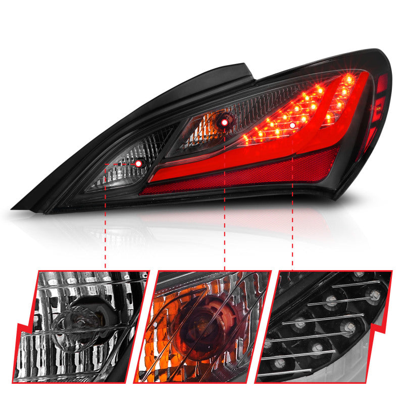 ANZO 10-13 Hyundai Genesis 2DR LED Taillights Smoke 321347