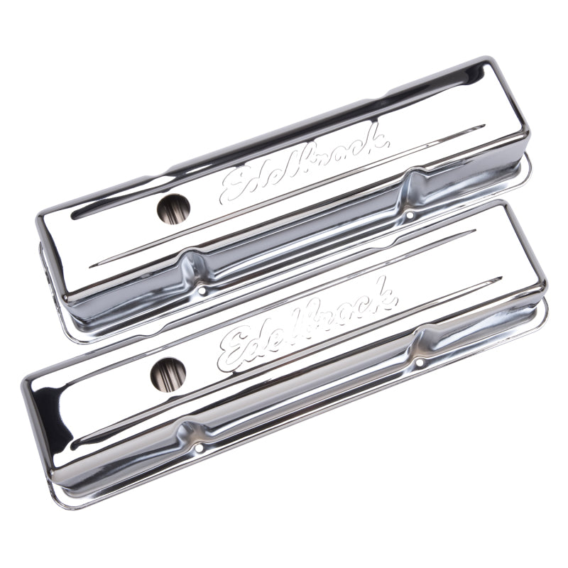 Edelbrock Valve Cover Signature Series Chevrolet 1959-1986 262-400 CI V8 Tall Chrome 4649