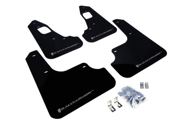 Rally Armor 08-17 Mitsubishi EVO X Black UR Mud Flap w/ Silver Logo MF10-UR-BLK/SIL