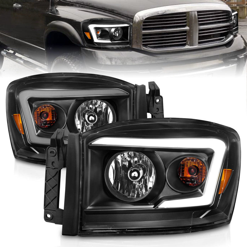 Anzo 06-09 Dodge RAM 1500/2500/3500 Headlights Black Housing/Clear Lens (w/ Light Bars) 111524