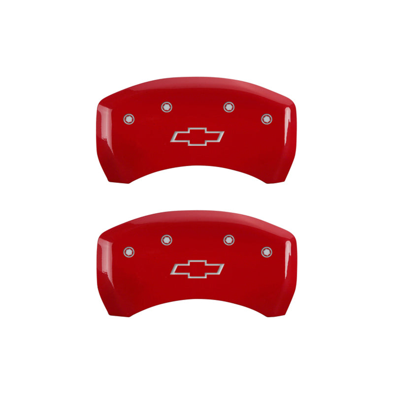 MGP 4 Caliper Covers Engraved Front & Rear Bowtie Red finish silver ch 14235SBOWRD