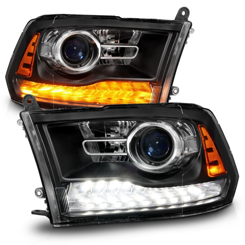 ANZO 09-18 Dodge Ram 1500/2500/3500 LED Plank Style Headlights Switchback + Sequential - Matte Black 111609