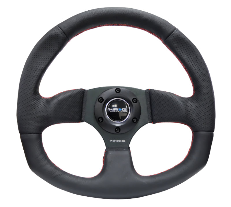 NRG Reinforced Steering Wheel (320mm Horizontal / 330mm Vertical) Leather w/Red Stitching RST-009R-RS