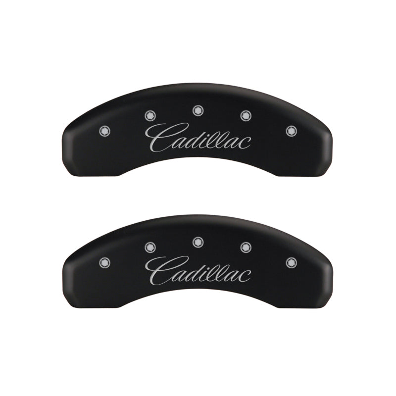 MGP 4 Caliper Covers Engraved Front & Rear Cursive/Cadillac Red finish silver ch 35015SCADRD