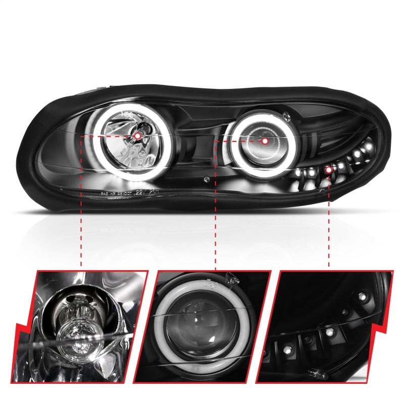 ANZO 1998-2002 Chevrolet Camaro Projector Headlights w/ Halo Black 121160