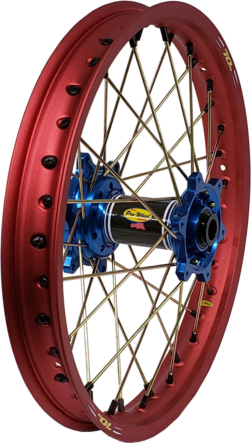 PRO-WHEEL Wheel Rear 2.15x19 Blue Hub Red Rim/Gld Spoke/Blk Nipple 24-2203742