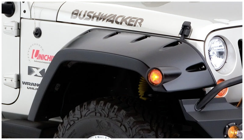 Bushwacker 07-18 Jeep Wrangler Max Pocket Style Flares 2pc Extended Coverage - Black 10045-02