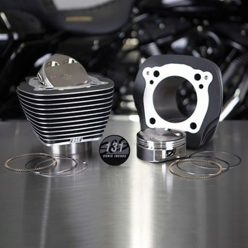 S&S Cycle 2017+ M8 Models 4.250in Bore 4-5/8in Stroke Cylinder Kit - Wrinkle Black w/ Highlight 910-0762
