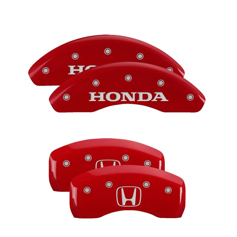 MGP 4 Caliper Covers Engraved Front Honda Engraved Rear H Logo Red finish silver ch 20219SHOHRD