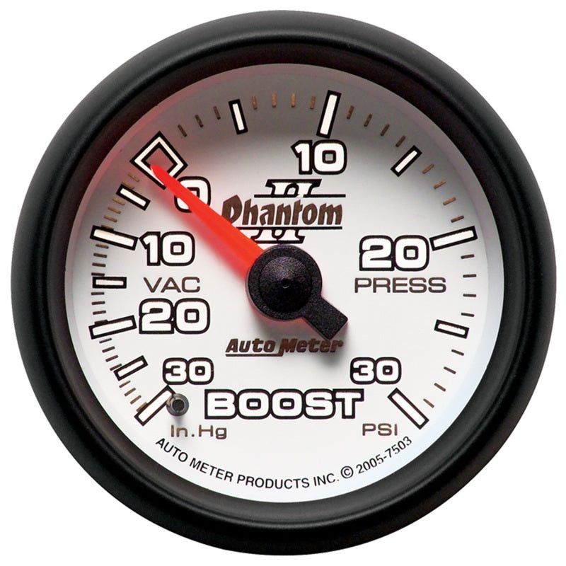 Autometer Phantom II 52.4mm Mechanical Vacuum / Boost Gauge 30 In. HG/30 PSI 7503