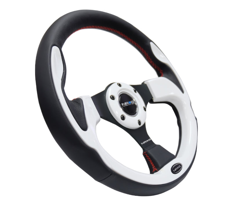 NRG Reinforced Steering Wheel (320mm) Blk w/White Trim & 4mm 3-Spoke RST-001WT