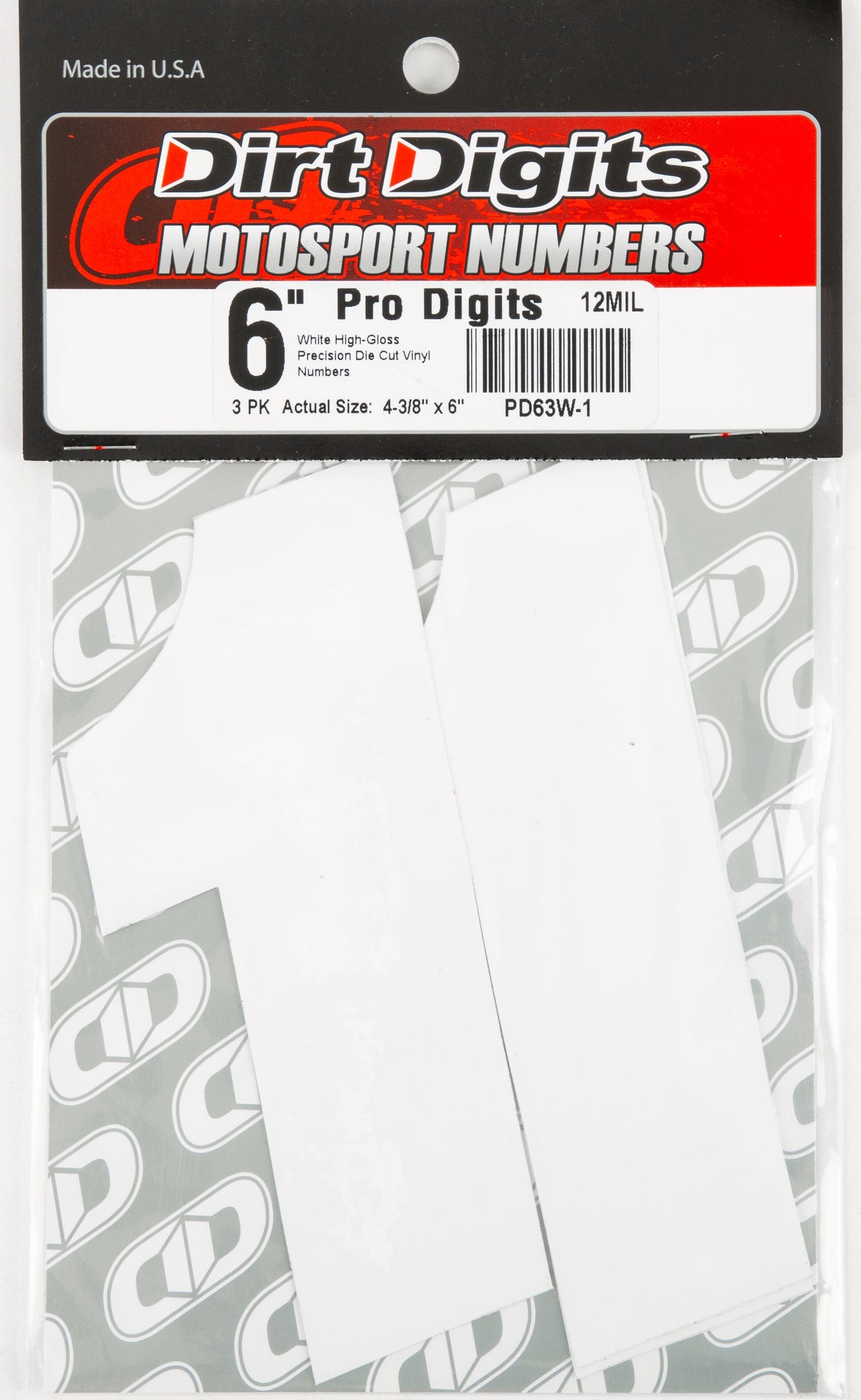 DIRT DIGITS #1 6" White Super X Digits 3/Pk SX63W-1