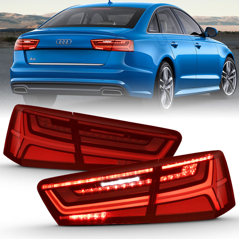 ANZO 2012-2018 Audi A6 LED Taillight Black Housing Red/Clear Lens 4 pcs (Sequential Signal) 321353