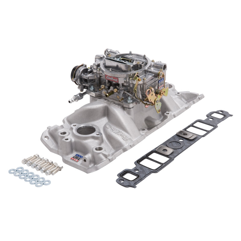 Edelbrock Manifold And Carb Kit Performer Eps Small Block Chevrolet 1957-1986 Natural Finish 2021
