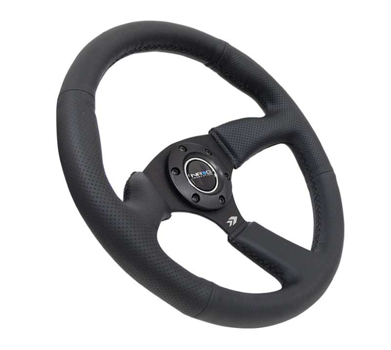 NRG Reinforced Steering Wheel (350mm / 2.5in. Deep) Blk Leather Comfort Grip w/5mm Matte Blk Spokes RST-023MB-R