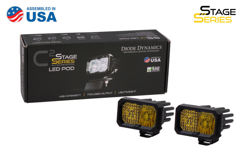 Diode Dynamics Stage Series 2 In LED Pod Sport - Yellow Flood Standard ABL (Pair) DD6396P