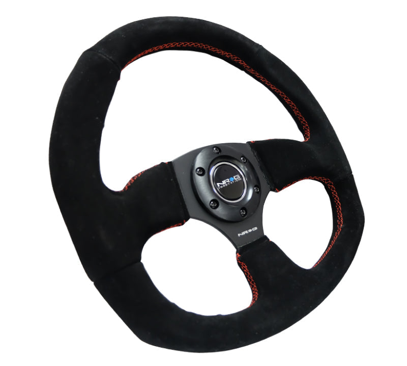 NRG Reinforced Steering Wheel (320mm Horizontal / 330mm Vertical) Suede w/Red Stitch RST-009S-RS