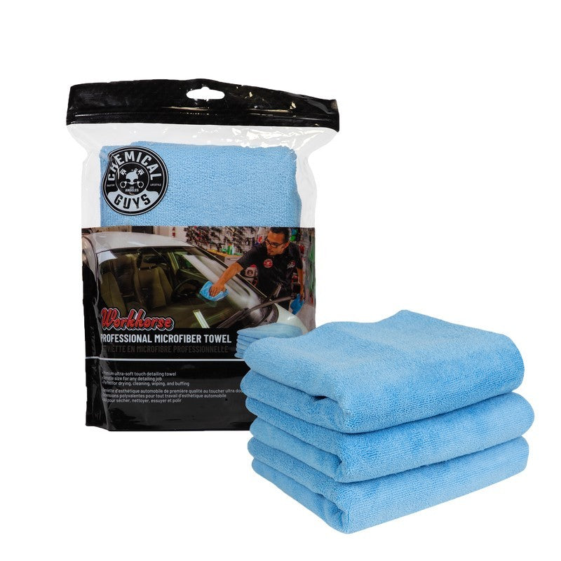 Chemical Guys Workhorse Professional Microfiber Towel - 16in x 16in - Blue - 3 Pack MICBLUE03