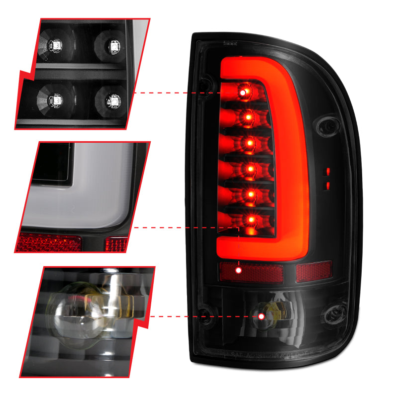ANZO 1995-2000 Toyota Tacoma LED Taillights Black Housing Smoke Lens (Pair) 311354
