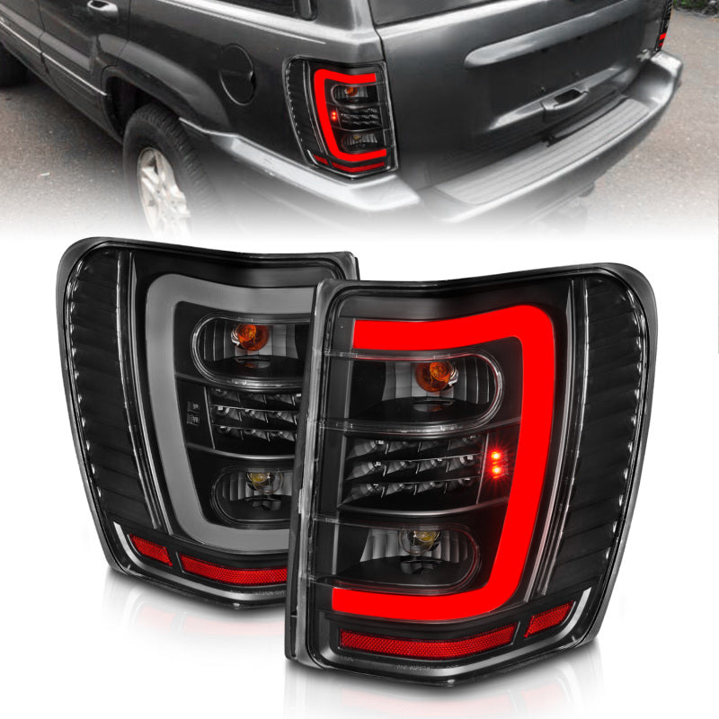 ANZO 1999-2004 Jeep Grand Cherokee LED Tail Lights w/ Light Bar Black Housing Clear Lens 311394