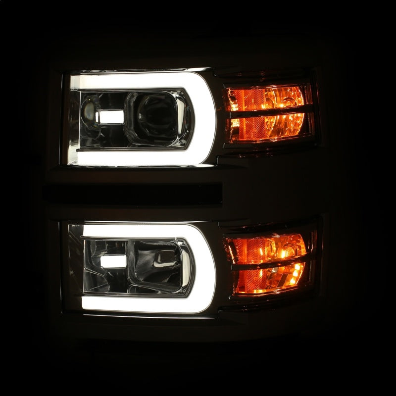 ANZO 14-15 Chevrolet Silverado 1500 Projector Headlights w/ Plank Style Switchback Chrome w/ Amber 111413