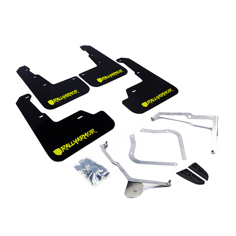 Rally Armor 15-18 Subaru WRX/STi Sedan UR Black Mud Flap w/ Green Logo and Altered Font MF32-UR-BLK/CGN-X