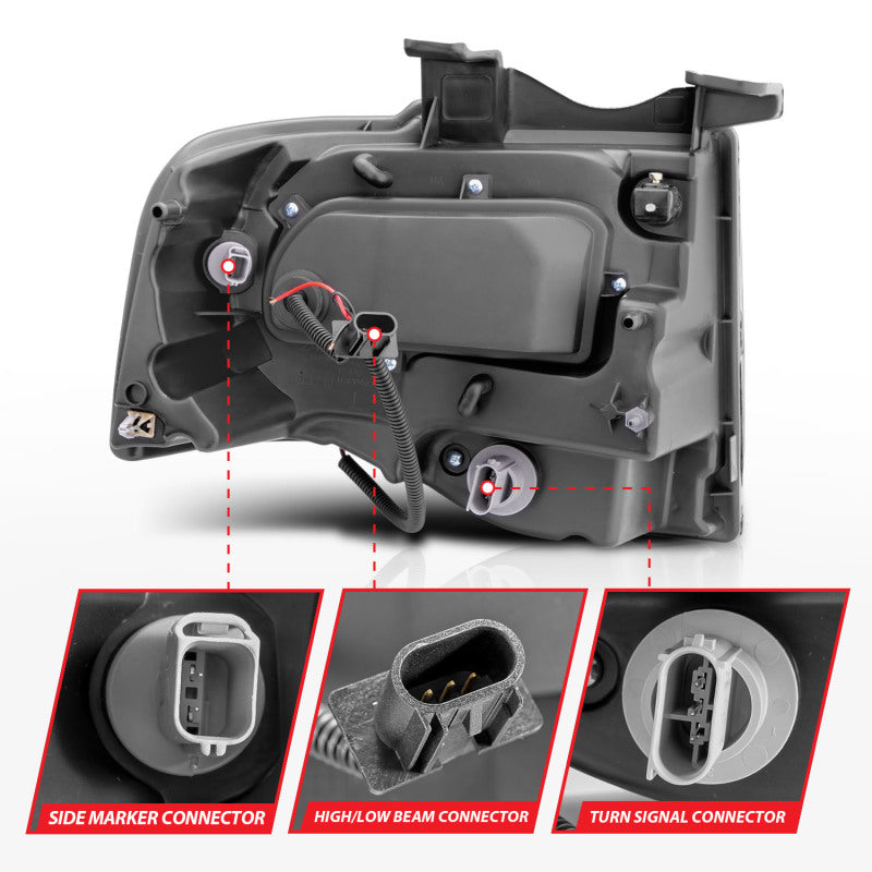 ANZO 2007-2014 Ford Expedition Projector Headlights w/ Halo Black 111113