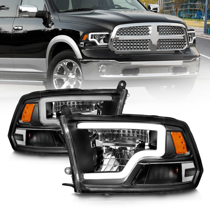 ANZO 2009-2020 Dodge Ram 1500 Full LED Square Projector Headlights w/ Chrome Housing Black Amber 111539