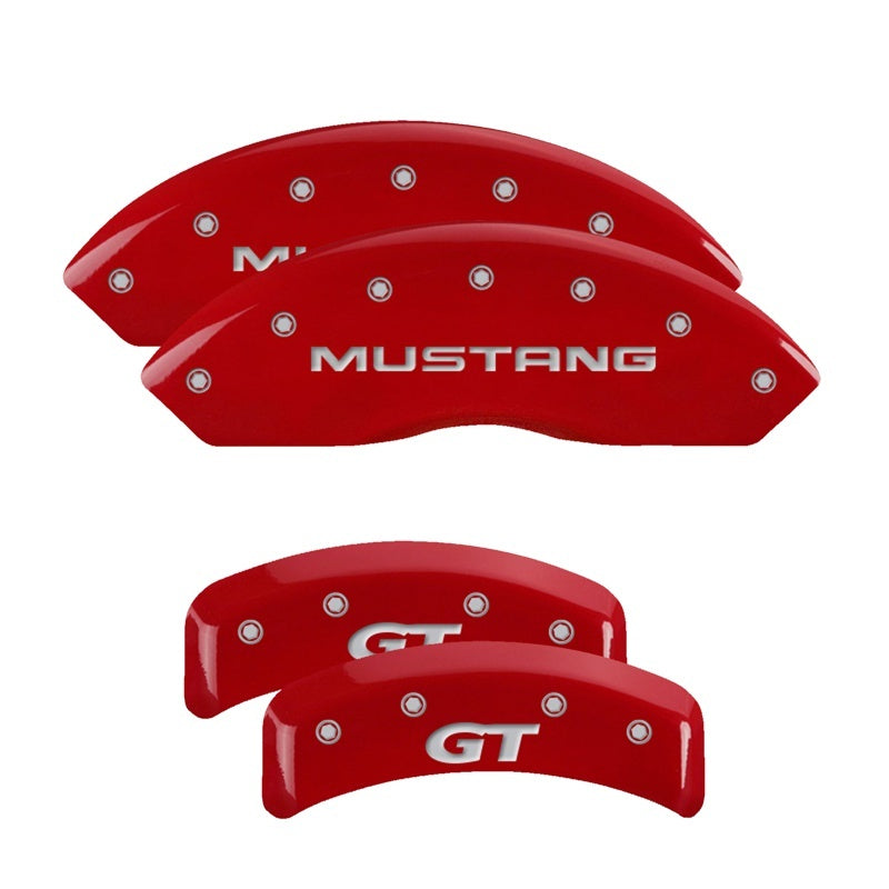 MGP 4 Caliper Covers Engraved Front Mustang Engraved Rear SN95/GT Red finish silver ch 10095SMG1RD