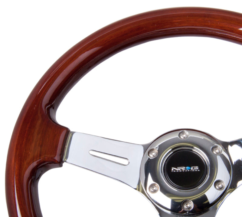 NRG Classic Wood Grain Steering Wheel (330mm) Wood Grain w/Chrome 3-Spoke Center ST-015-1CH