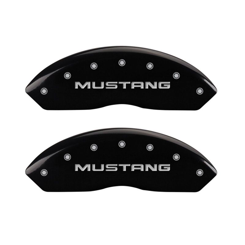 MGP 4 Caliper Covers Engraved Front Mustang Engraved Rear SN95/GT Black finish silver ch 10095SMG1BK