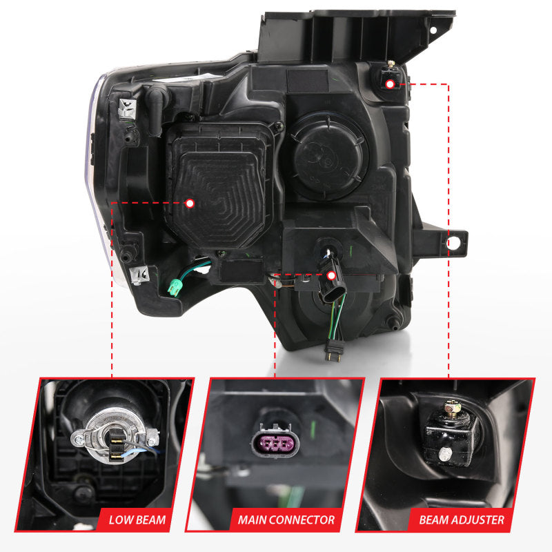 ANZO 2009-2014 Ford F-150 Projector Headlight Chrome Amber 111446