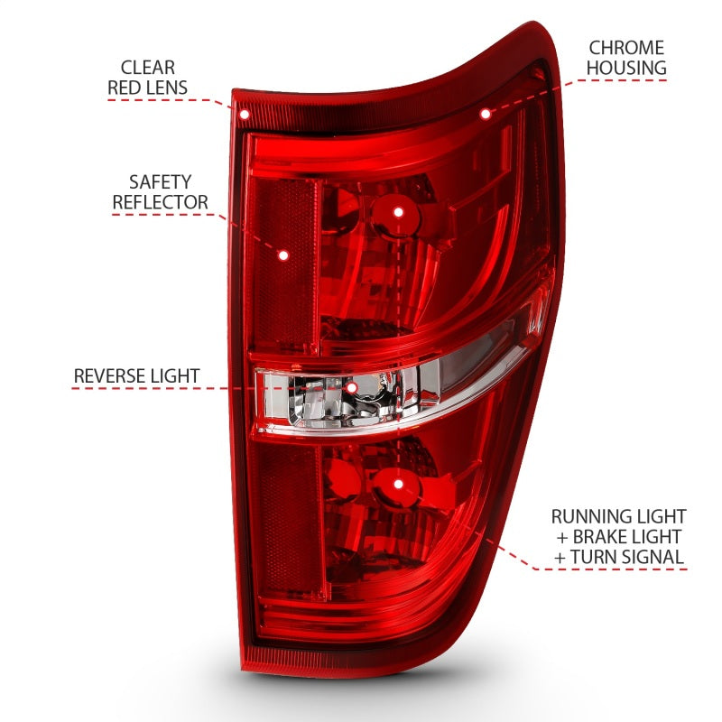 ANZO 2009-2014 Ford F-150 Euro Taillight Red/Clear (W/O Bulb) 311299