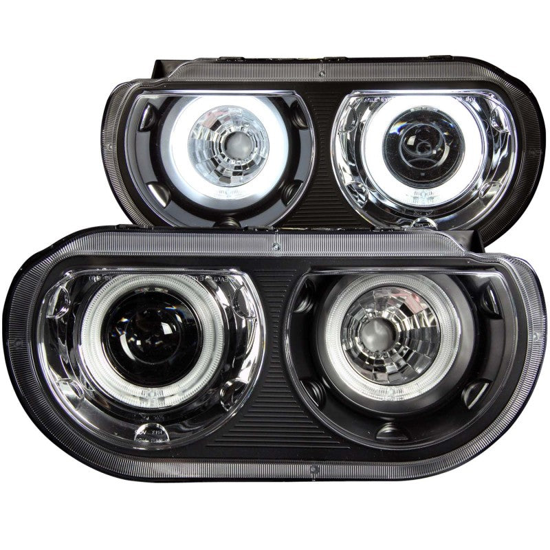 ANZO 2008-2014 Dodge Challenger Projector Headlights w/ Halo Black (CCFL) 121308