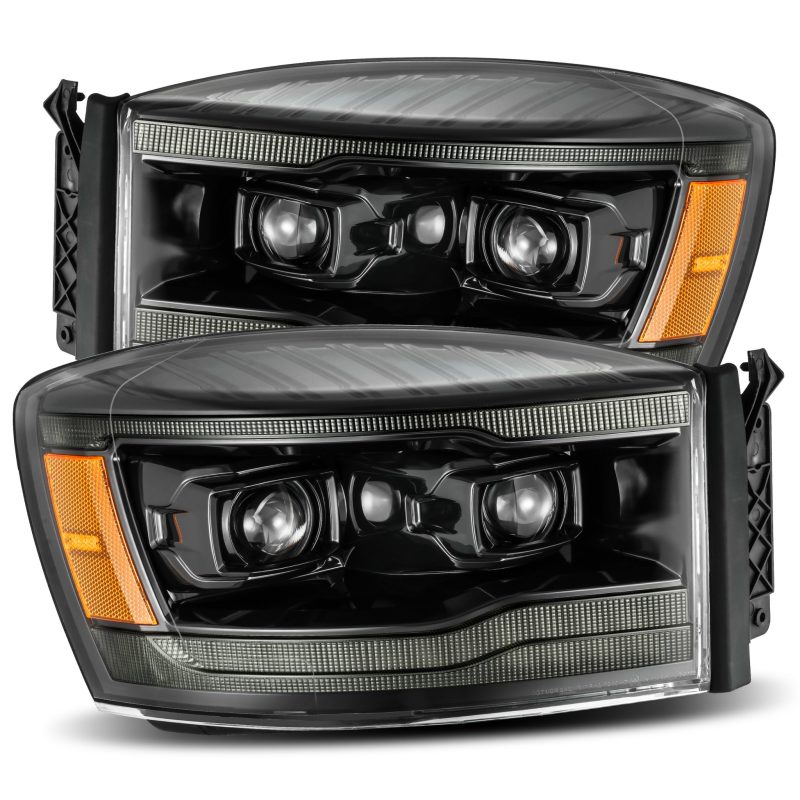 AlphaRex 06-08 Dodge Ram 1500HD LUXX LED Projector Headlights Plank Style Alpha Blk w/Seq Signal/DRL 880533