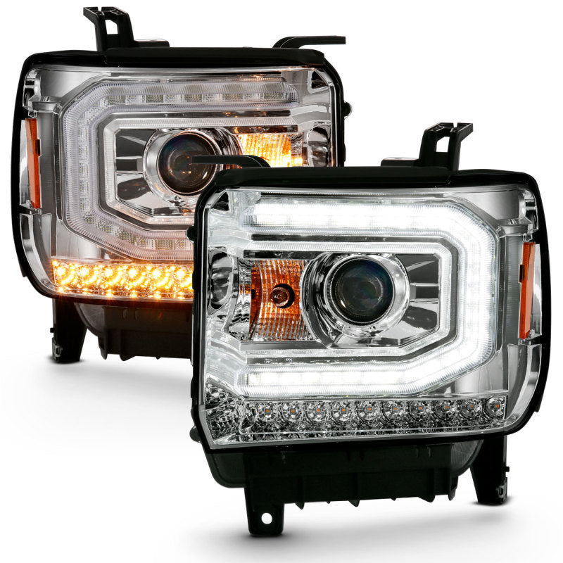 ANZO 2016-2019 Gmc Sierra 1500 Projector Headlight Plank Style Chrome w/ Sequential Amber Signal 111486