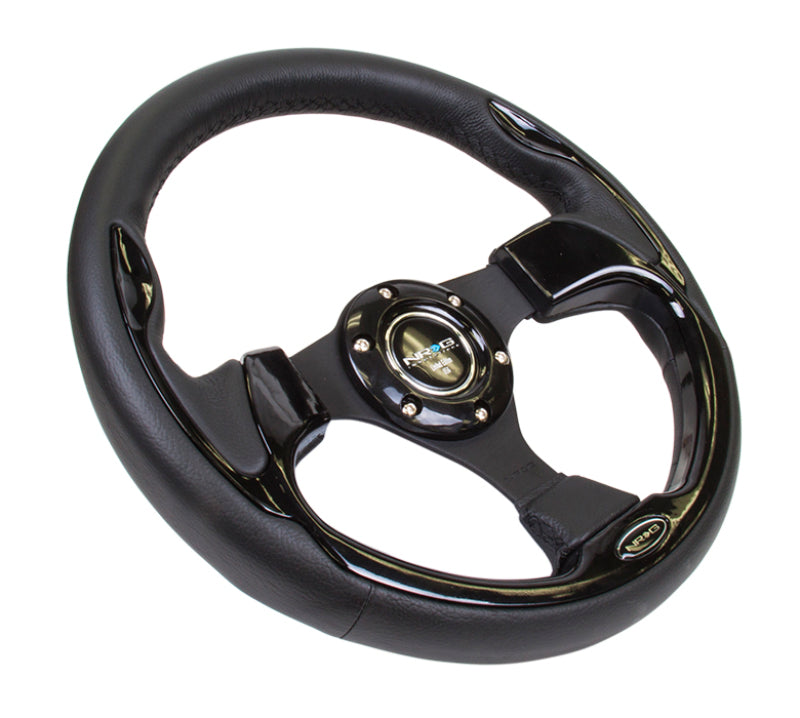 NRG Reinforced Steering Wheel (320mm) Blk w/Gloss Black Trim RST-001BK