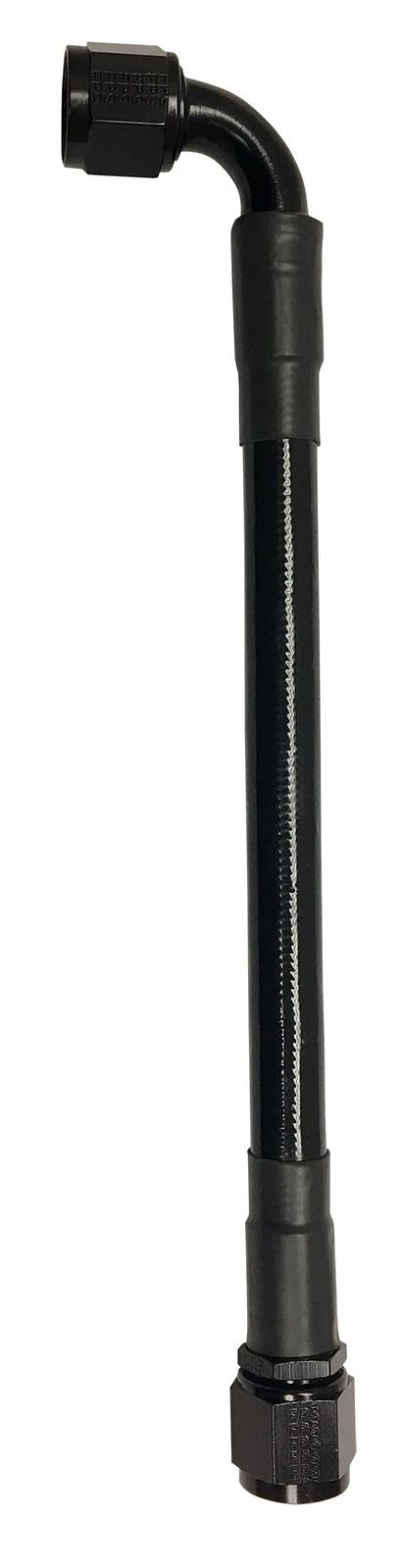 Fragola -6AN Ext Black PTFE Hose Assembly Straight x 90 Degree 12in 6026-1-2-12BL