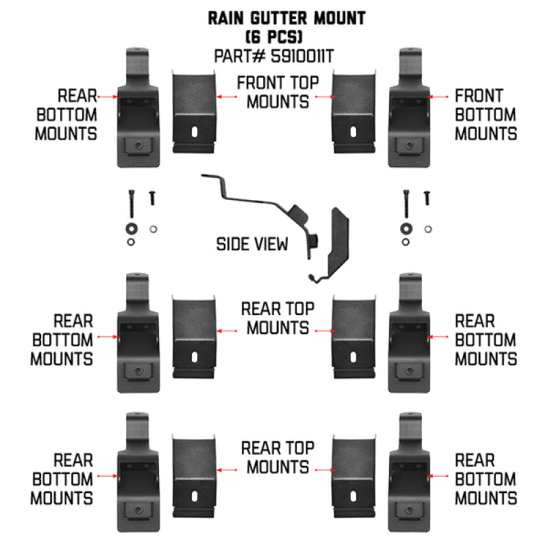 Go Rhino 6pc Rain Gutter Mounting Kit for SRM Rack 5910011T