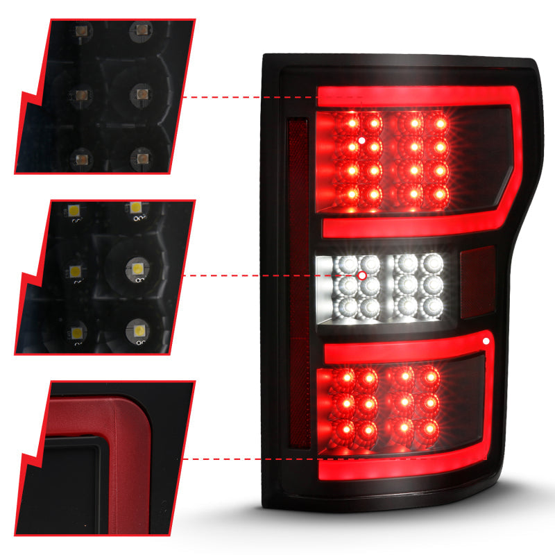 ANZO 18-19 Ford F-150 LED Taillight Black Housing Clear Lens Red Light Bar W/Sequential 311314