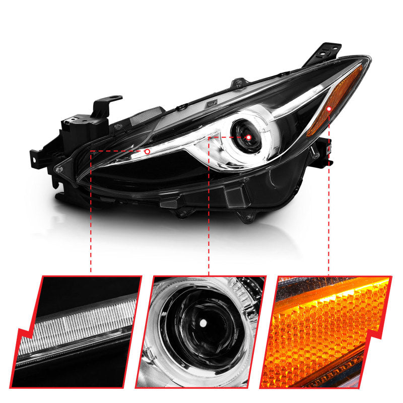 ANZO Projector Headlights With Halo Black w/Amber 14-17 Mazda 3 121522