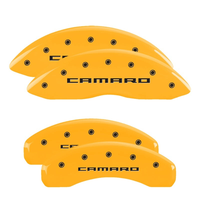 MGP 4 Caliper Covers Engraved Front & Rear Gen 5/Camaro Yellow finish black ch 14033SCA5YL
