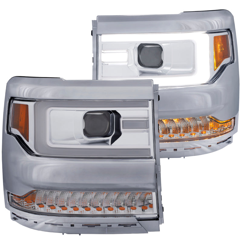 ANZO 16-17 Chevy Silverado 1500 Projector Headlights Plank Style Design Chrome w/ Amber 111374