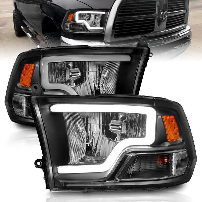 ANZO 2009-2018 Dodge Ram 1500 Crystal Headlights w/ Light Bar Black Housing 111515